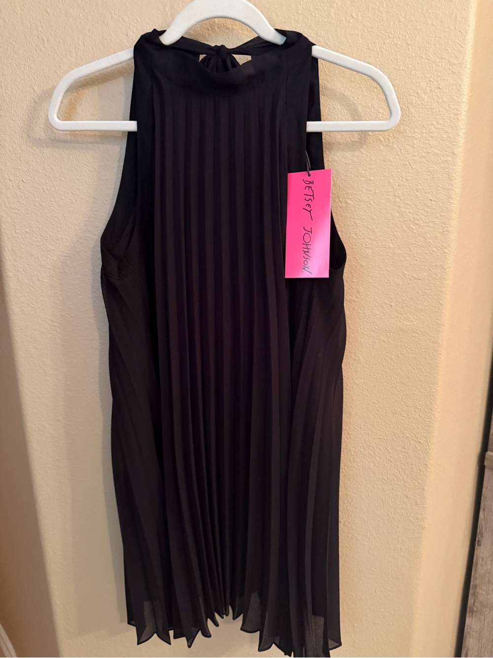 Betsey Johnson Black Pleated Halter Mini Dress